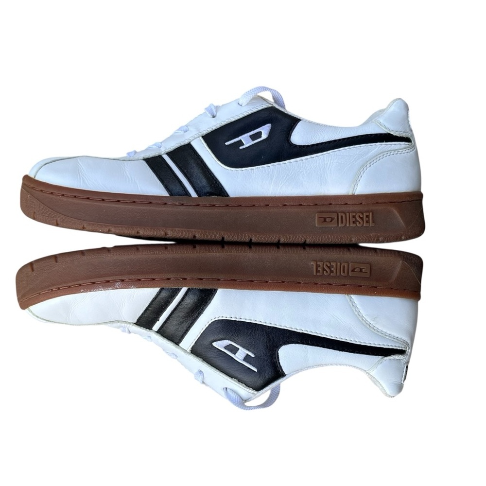 Vintage Diesel Priority Sneakers – White Black Leather Retro Low-Tops Men’s 7.5